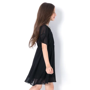 Letné detské Oblečenie-Krátke rukávy Šaty Sequined Black Veľké dievča Priedušná Čistý Priadza Verzia Dospievajúce Dievčatá Oblečenie 5-14 rokov