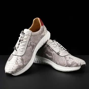 Python pokožky biele pánske športové topánky bežné trend kožené ploché topánky pohodlné módne kožené topánky nové jeseň / zima 2020