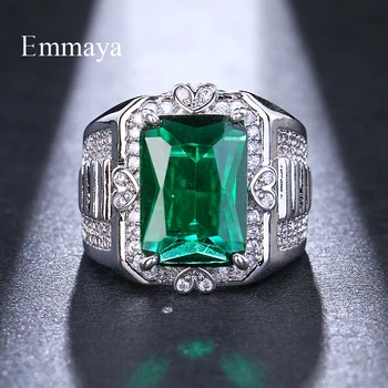 Emmaya Luxusné Celý Kryštál Veľký Zelený Kameň AAA Cubic Zirconia Prstene Pre Mužov A Ženy, Mužov Kov Á Zirkón Krúžok