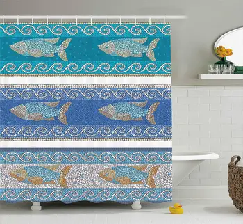 Mozaiková Výzdoba Sprchový Záves, Starovekej Štýl Byzantskej Keramika, Inšpirovaná Morských Fractal Ryby Vzor, Predloha, Textílie Dekor