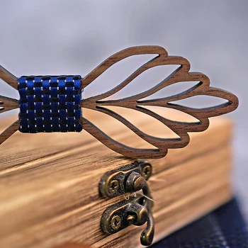 Romantický Duté Drevené motýliky Bowtie s vreckovku manžetové gombíky Pre Mužov Nový Dizajn Vianočná darčeková sada
