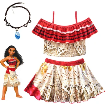 Deti Oblečenie Moana Cosplay Vaiana Princezná Šaty s Náhrdelníky 2-10y Deti, Dievčatá, Halloween Party Kostým Darček k Narodeninám C24K35