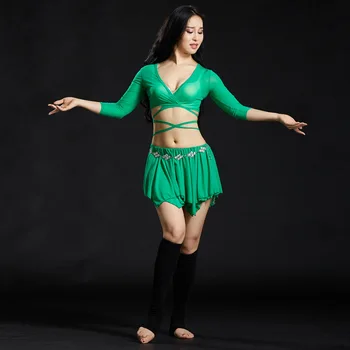 Nový Sexy Brucho Tanečné Oblečenie Žien Dance 2 ks Set-Top a Sukňu Modálne tie Popruhy Kostým Brušného Tanca Praxi Kostýmy 5 Farieb