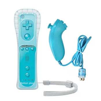 2v1 Bezdrôtový Diaľkový ovládač Pre Nintendo Wii Nunchuk Konzoly Vstavaný Motion Plus Ovládač Gamepad S Snímača Silikónové puzdro