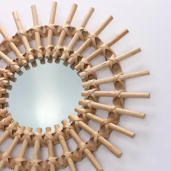 Ratanové Zrkadlo Inovatívne Umenie Dekorácie Kolo Make-Up Zrkadlo, Toaletný Kúpeľňa Nordic Primárna Farba Prútia Stene Visí Zrkadlo