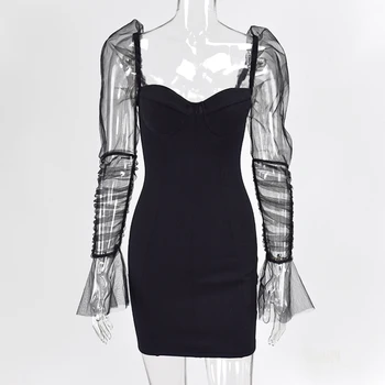 YICIYA Black Pevné Lete Mini Šaty Bežné Lístkového Rukáv Elegantné Šaty Žien Oka Bodycon Party Šaty Club Vestidos Streetwear