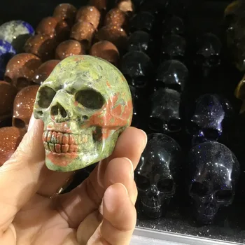 2 palce Prírodných minerálnych crystal skull socha Rock stone lebky vyrezávané ozdoby