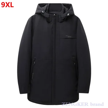 Zimné hrubé male plus veľkosť polovici dĺžky nadol bunda 9XL 8XL 7XL módne bežné kapucňou nadol bunda zimná