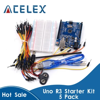 Starter Kit pre Arduino Uno R3 - Zväzok 5 Položiek: Uno R3, Breadboard, Jumper Drôty, USB Kábel a 9V Batéria, Konektor