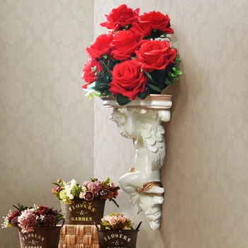 Živica Anjel Figúrka na Stenu Váza s Umelým Kvetom, Nordic Výzdoba Domov Kvetinové Vázy Biele Závesné Váza na Svadbu