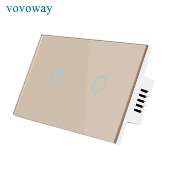 Vovoway NÁS Dotykový spínač domov na stenu light switch prerušovačom 2gang AC110V-220V luxusné tvrdeného skla dotykový panel