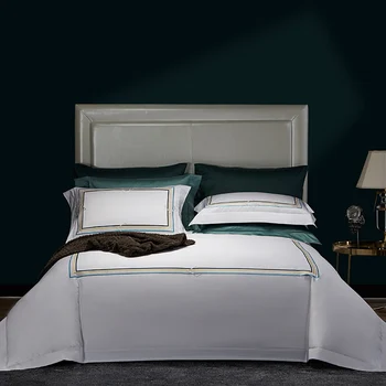 1000TC Egyptskej Bavlny Výšivky Premium Perinu Nastaviť Kráľovná King Size 4Pcs Sivá Biela Luxusná posteľná bielizeň Nastaviť Cumlík Kryt