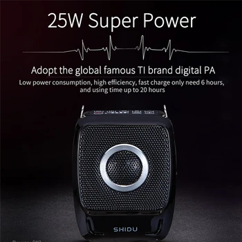 SHIDU S92 25W Hlas Zosilňovač Prenosný Mini Audio Nepremokavé Bluetooth Reproduktor S Ručnými Bezdrôtový Mikrofón Pre Učiteľov