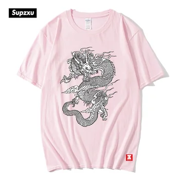 Bavlnené tričko Streetwear Topy pánske, dámske tričko Harajuku Retro Čínsky Drak Tlač Letné Nový Kód Voľné Bežné Ženy