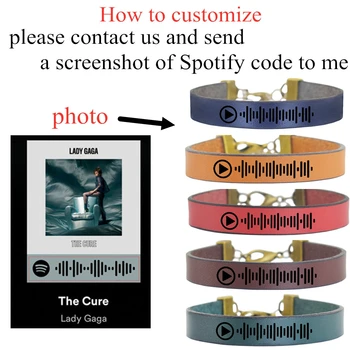 Vlastné Vyryté Spotify Kód Náramok Osobný Darček Prispôsobiť Hudby Skladby Spotify Kód Zábal Kožený Náramok pre Ženy Muži