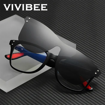 VIVIBEE 2020 Trendov Magnetický Klip na Okuliare Mužov Polarizované Šošovky Námestie Anti Modré Svetlo Blok Slnečné Okuliare Ženy Oko Rám