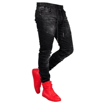 Muži Kvalitné Elastické Jeans black Tvárny Chudá Biker Pleared ceruzka nohavice, Džínsy Módne Jogging Strana Dátum Street Oblečenie