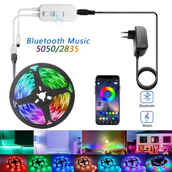 Nový Bluetooth Hudby LED Pás Svetla 20M RGB 5050 SMD Pružný pás s nástrojmi Nepremokavé RGB LED Svetlo 10M 15M Pásky Dióda DC 12V Adaptér