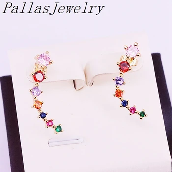 10Pairs Rainbow cz Micro Pave pre ženy jemné náušnice, vysoko kvalitné módne šperky zlatá farba náušnice klincami
