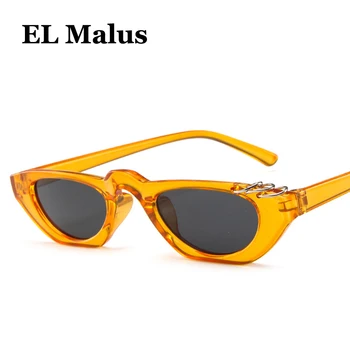 [EL Malus]Malé Rám Cat Eye slnečné Okuliare Ženy Mens Dizajnér Značky Red Objektív Olivy Zelené Odtiene Sexy Dámske Slnečné Okuliare Oculos