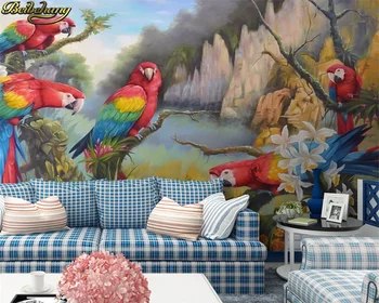 Beibehang Vlastné 3d tapeta nástenná maľba stredoveká ručne maľované tropických lesov farebný papagáj pozadí nástennú maľbu abstraktných de porovnanie