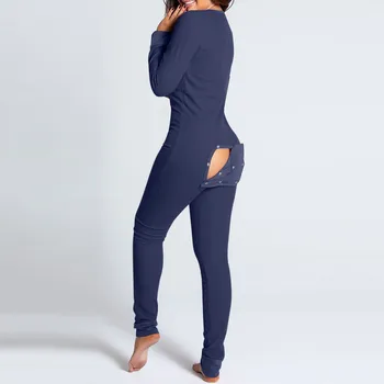 Jeseň Žien Sleepwear Tlačidlo nadol Prednej Funkčné Buttoned Klapka Dospelých Jumpsuit Winteradults Playsuit Pyžamo Sleepwear d3