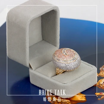 Nevesta Hovoriť Luxusné Veľké Krúžky Spevnené Cubic Zirconia Príslušenstvo Zapojenie Svadobné Crystal Lesklé Krúžok Pre Ženy Darček Vysokej Kvality