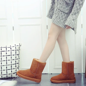 Ženy čižmy Stručný štýl zimné topánky pre ženy Originálne kožené členkové topánky Zimné topánky pre ženy Platforma topánky veľké