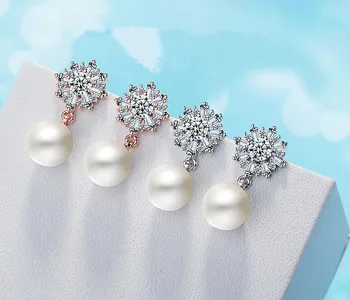 925 sterling silver pearl cz zirkón kvet dámy'stud náušnice šperky ženy ženy drop shipping darček k narodeninám