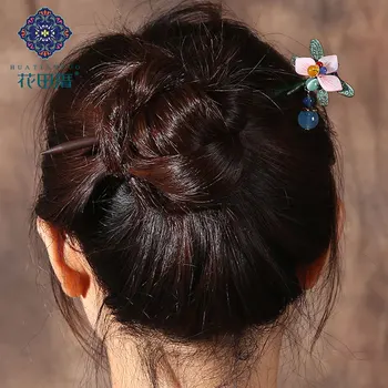 Etnické Ručné Ružové okvetné Lístky Kvetu Verdigris Dragonfly Drevené Vlasy Palice s Kamennými Visieť Vlásenky pre Ženy Headpiece FZ-18034