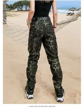 Veľmi kvalitné Leopard tlač džínsové nohavice žena prikryť cargo nohavice All-zápas štíhle nohy bud nohavice leopard nohavice, džínsy F1743
