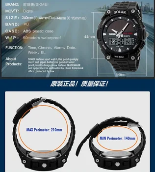 SKMEI Značky Slnečnej Energie Mužov Športové Hodinky Vonkajšie Vojenské LED Hodinky Módne Digitálne Quartz Multifunkčné náramkové hodinky