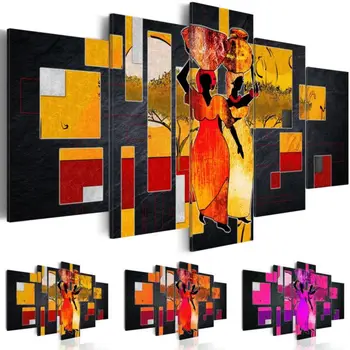5 Panel Plátno Na Stenu Abstraktné Africkej Ženy Krajiny Plátno Na Maľovanie Frameless Múr Umenia Maľby Obývacia Izba Dekor (Bez Rámu)