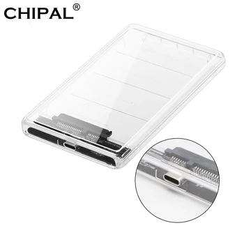 CHIPAL Transparentné 2.5 palcový HDD SSD Prípade, Sata do USB 3.1 Typ C Adaptér Zadarmo 5 gb / S Okno Pevný Disk Krytu Podporu 2TB UASP