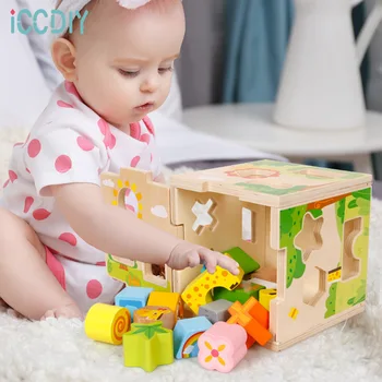 Drevené tvar spárované s stavebných blokov cartoon inteligencie box deti puzzle dieťa montáž začiatkom vyučovania, puzzle, hračky