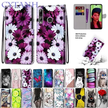 Maľované Kožené Flip Telefónu Prípade Huawei Honor 8S 7S 9S 8 9 10 20 9A 9C 8X 8A Peňaženky Karty Držiteľa Stojan Knižné Mačka Kvet