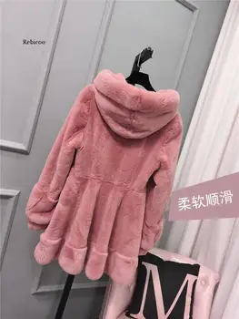 Vysoko kvalitné dlhé sivé zimné umelú kožušinu ženy kabát s kapucňou dlhý rukáv Plus veľkosť teplé načechraný chlpaté bunda