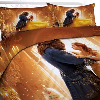 Disney 3D Perinu Nastaviť Kreslený film Kráska A Zviera Kráľovná King Size Posteľ Bielizeň Domov Twin Plný jednoduché Dvojité Dospelých posteľná bielizeň Nastaviť