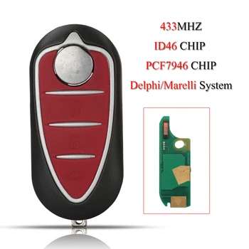 Kutery Skladacie Diaľkové Auto Kľúč Pre Alfa Romeo Mito GTA Giulietta 433Mhz ID46 PCF7946 Čip, 3 Tlačidlá Kľúča Vozidla Delphi/Marelli Systém