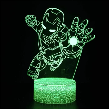 Marvel Avengers Akrylových 3D Ilúziu LED Lampa Iron Man USB Farebné Nočného Anime Postavy Vizuálne Lampy Domova Dieťa Darček