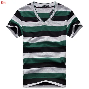 MwOiiOwM 2019 Muž V-neck T-shirt pánske Krátke Rukáv Tričko Muž Bavlna Pruhované Tričká Pánske Oblečenie Multi Veľkosť