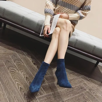 Modrá kórejský štýl nového semiš ukázal prst topánky dievča super vysoké podpätky pošmyknúť na ženy, topánky zimné office stiletto veľkosť 34-39 topánky