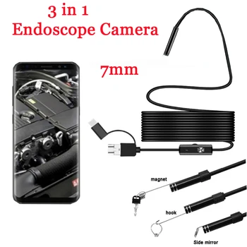 7mm 3 v 1 Mini Endoskopu Fotoaparát, 6 LED Vodotesný Borescope Inšpekčnej Kamery USB Endoskop Videokamier pre Android Smartphone