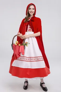 Little Red Riding Hood Kostým pre Ženy Šatkou Fantázie Dospelých Halloween Cosplay Fantasia Karneval Rozprávky Šaty+Plášť Zástera