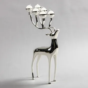 Strieborné pozlátené jeleň tvar kovový svietnik, 6-zbrane candelabra s 18pcs zadarmo sviečky
