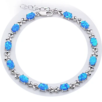 Kvet Oválne Blue Fire Opal Strieborné Pozlátené Korálky Kúzlo Náramky pre Ženy, Nové Módne Šperky SL245Blue