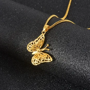 Anniyo Malé Kúzlo Prívesok Motýľ Náhrdelníky pre Ženy, Dievčatá, Zlatá Farba Šperky PNG Darčeky #006609