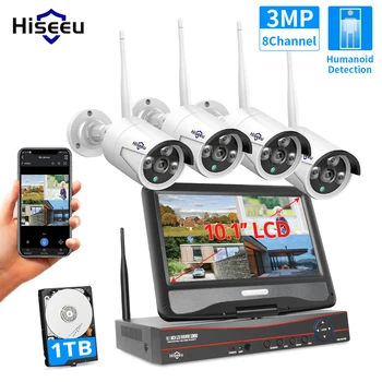 Hiseeu 8CH 3MP 1536P Zabezpečenia Bezdrôtovej Kamery Súprava Vonkajšia Nepremokavá 1080P 2MP IP Kamera CCTV Systém Nastaviť s 10.1