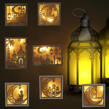 Ramadánu Eid Mubarak Dekorácie pre Domov Mesiac LED Drevená Plaketa Prívesok Islamu, Moslimov Prípade Party Dodávky*