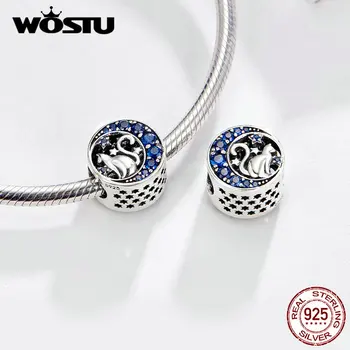 WOSTU 12 Style Korálky Reálne 925 Sterling Silver Klasické CZ Kitty Tváre Korálky Nosenie Náramku & Náramok DIY Šperky Darček